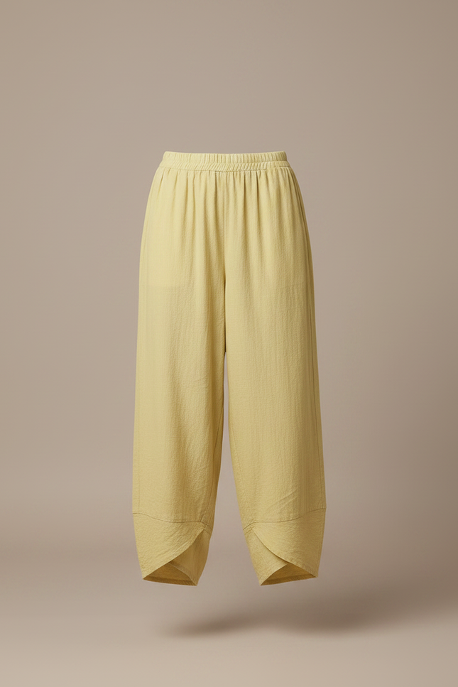 Pantalon Fluide Jaune Ample Texturé Décontracté - Lin - vue 3
