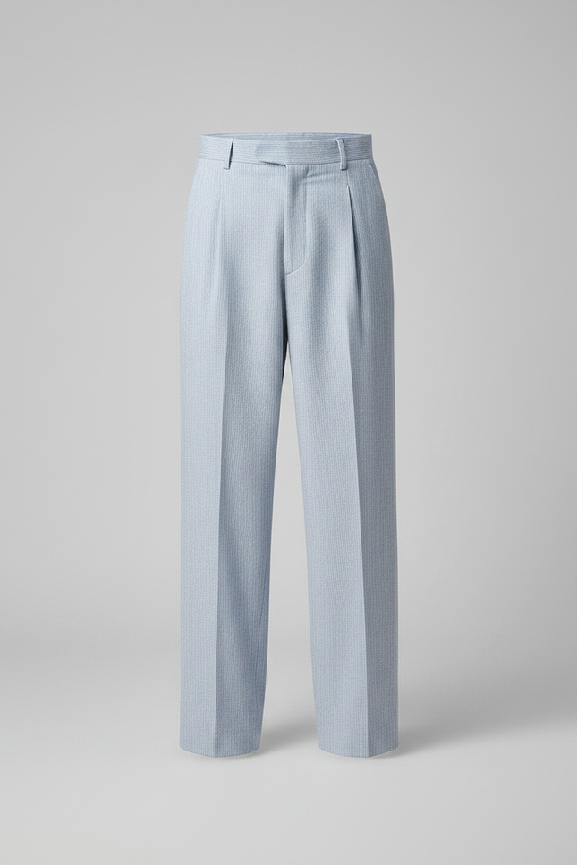 Pantalon Fluide Bleu Ciel Rayé Ample Décontracté Homme - Lin - vue 3