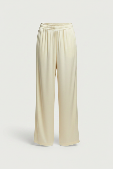 Pantalon Fluide Crème Satiné Ample Décontracté Élégant - Jaune - vue 3