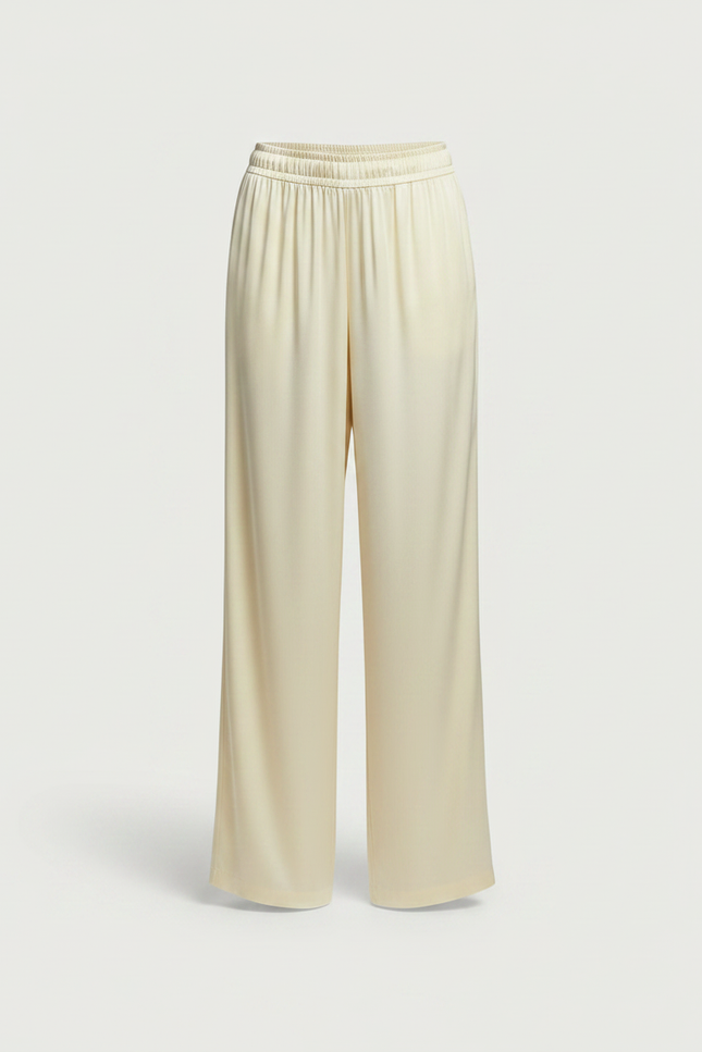 Pantalon Fluide Crème Satiné Ample Décontracté Élégant - Jaune - vue 3