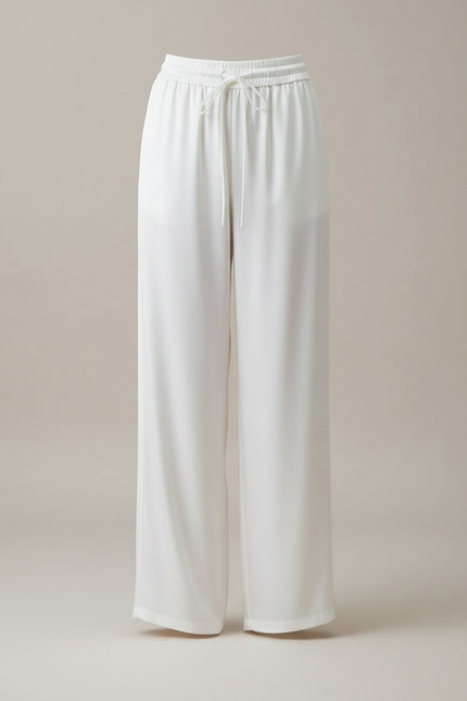 Pantalon Fluide Blanc Ample Satiné Taille Élastique - vue 3