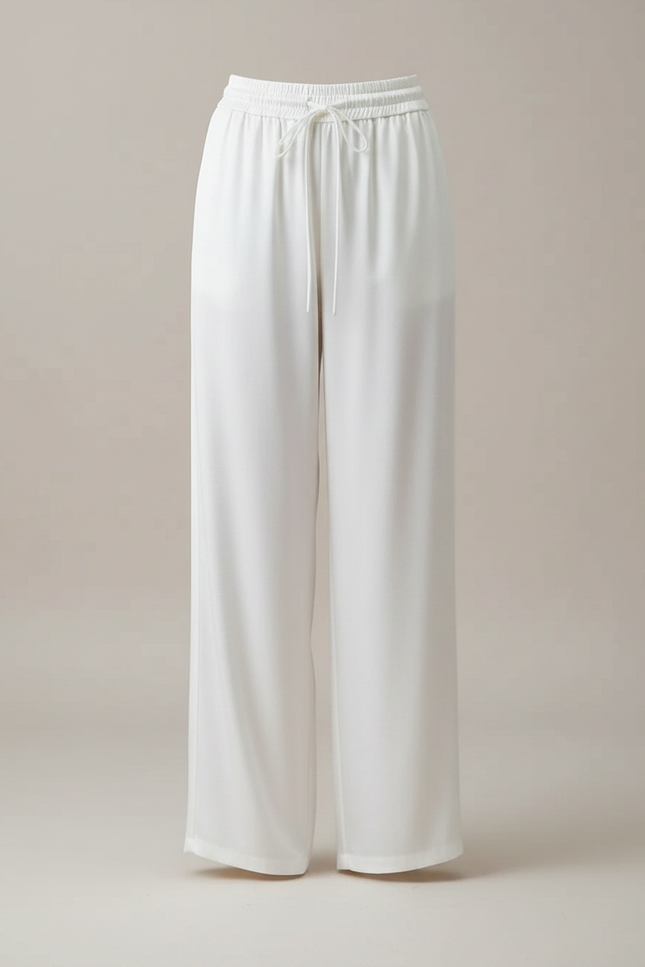 Pantalon Fluide Blanc Ample Satiné Taille Élastique - vue 3