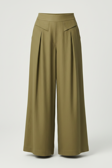 Pantalon Fluide Kaki Ample Lin Plissé Décontracté - vue 3