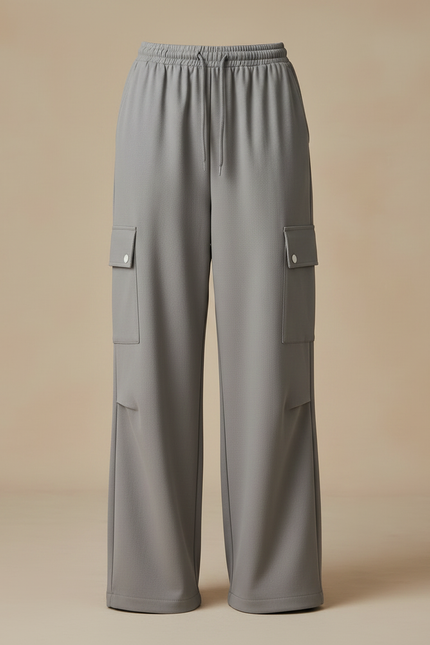 Pantalon Fluide Cargo Gris Ample Cordon Décontracté Femme - Polyester - vue 3