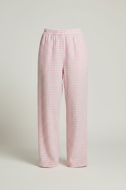 Pantalon Fluide Rose Gingham Ample Décontracté Plaid - Coton - vue 3