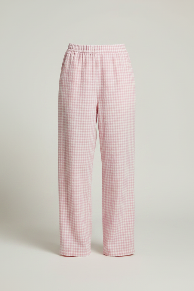 Pantalon Fluide Rose Gingham Ample Décontracté Plaid - Coton - vue 3