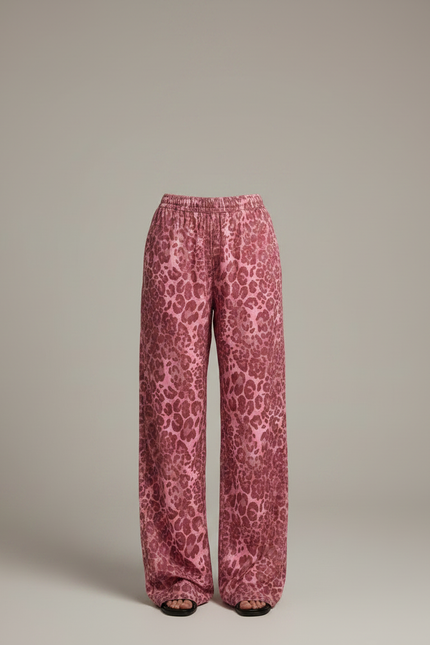 Pantalon Fluide Léopard Rose Ample Décontracté Cordon - Imprimé Satin - vue 3