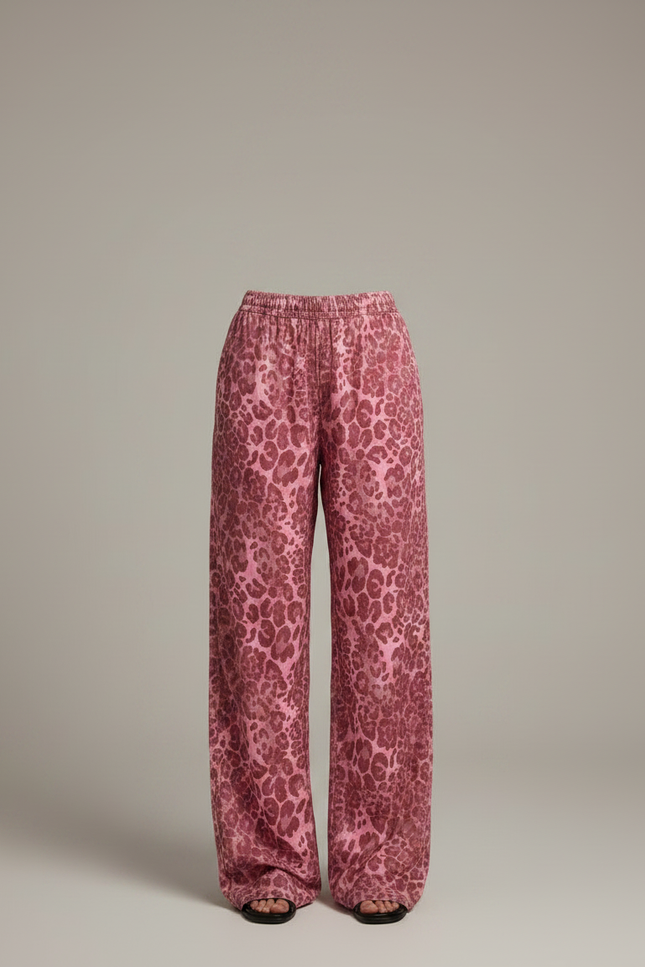Pantalon Fluide Léopard Rose Ample Décontracté Cordon - Imprimé Satin - vue 3
