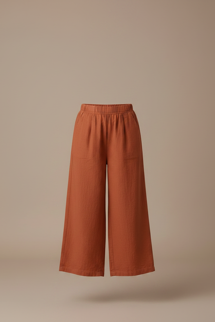 Pantalon Fluide Terracota Ample Coton Décontracté Fille - Orange Lin - vue 3