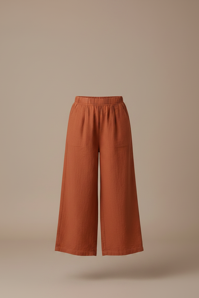Pantalon Fluide Terracota Ample Coton Décontracté Fille - Orange Lin - vue 3