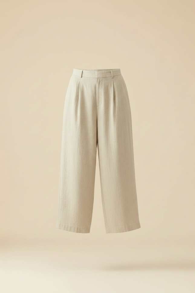 Pantalon Fluide Cropped - Beige Lin - vue 3