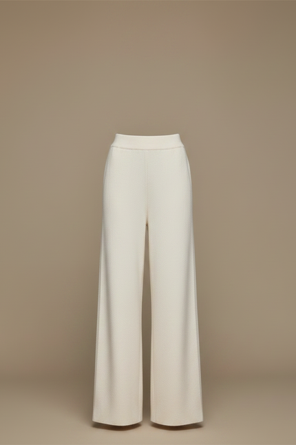 Pantalon Fluide Blanc Cassé Maille Ample Décontracté Femme - Beige - vue 3