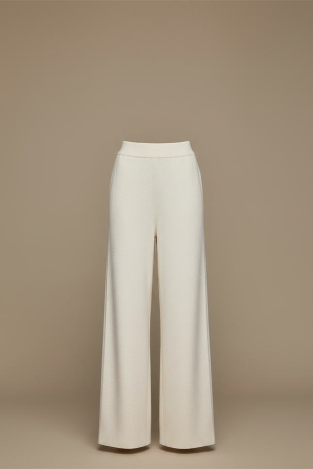 Pantalon Fluide Blanc Cassé Maille Ample Décontracté Femme - Beige - vue 3