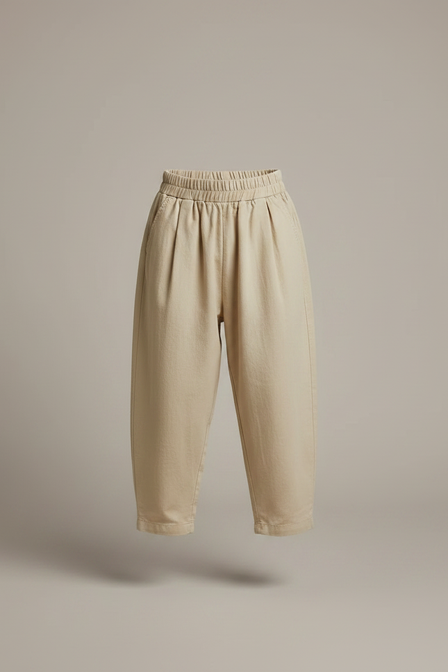 Pantalon Fluide Garçon Beige Coupe Ample Coton Été - vue 3