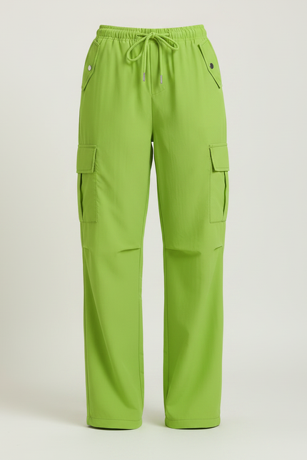 Pantalon Fluide Vert Pomme Cargo Ample Décontracté - Polyester - vue 3