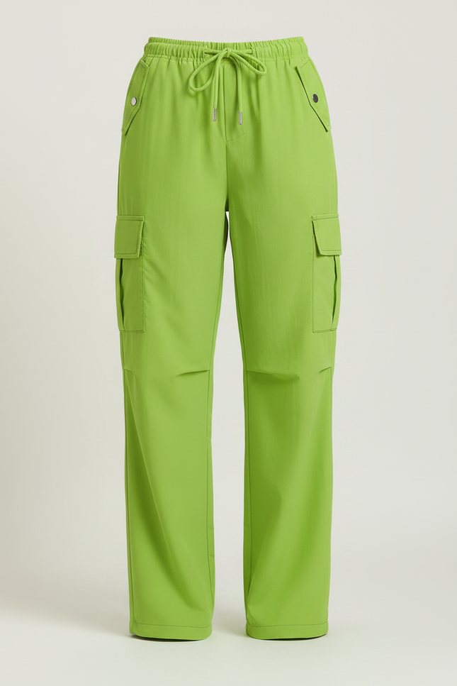 Pantalon Fluide Vert Pomme Cargo Ample Décontracté - Polyester - vue 3