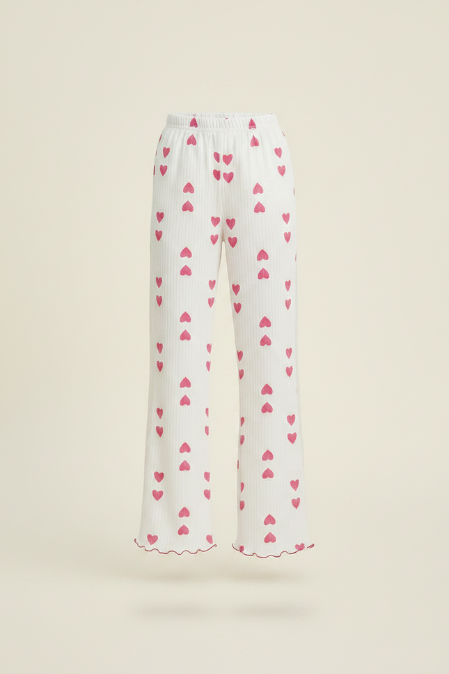 Pantalon Fluide Blanc Cœur Maille Ample Fille - vue 3