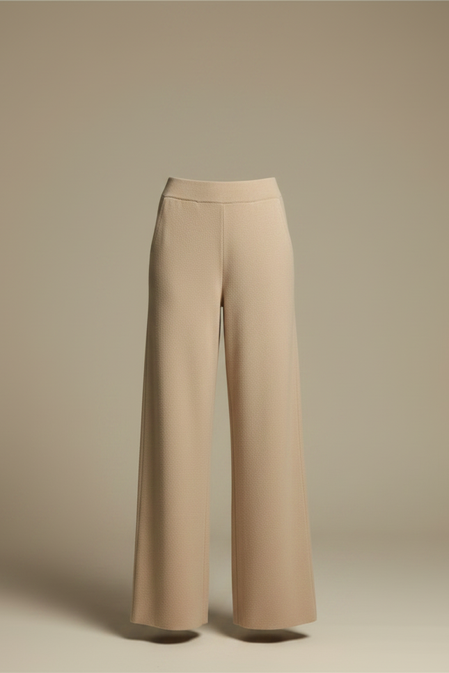 Pantalon Fluide Beige Maille Ample Élastique Confortable - vue 3