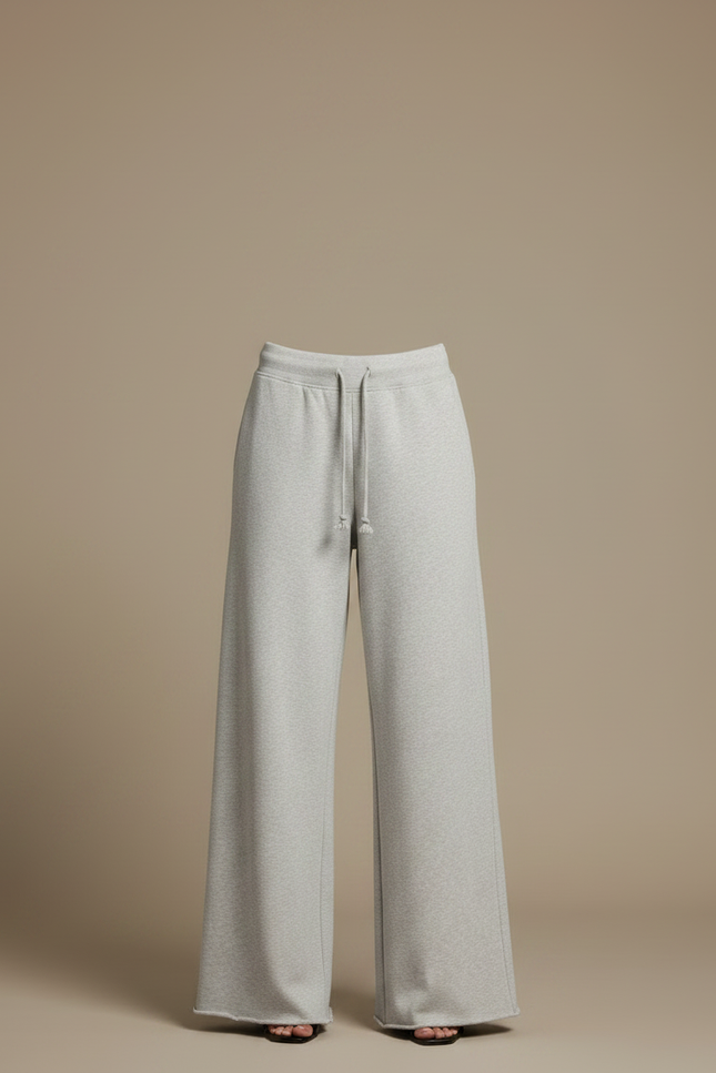 Pantalon Fluide Gris Ample Coton Cordon Femme - Molleton - vue 3
