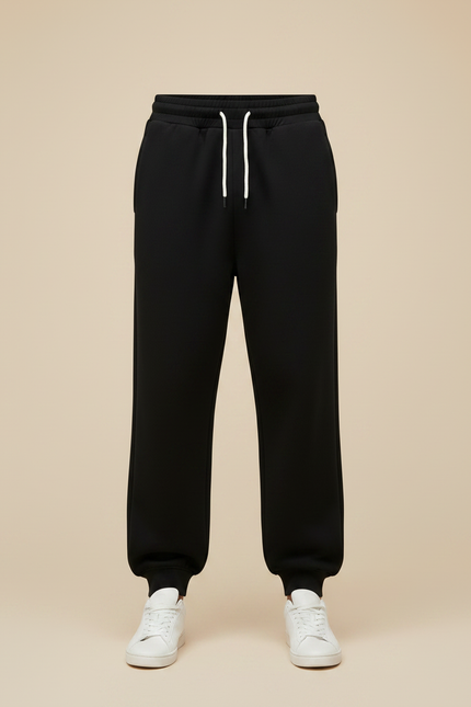 Pantalon Fluide Noir Ample Molleton Cordon Homme - vue 3