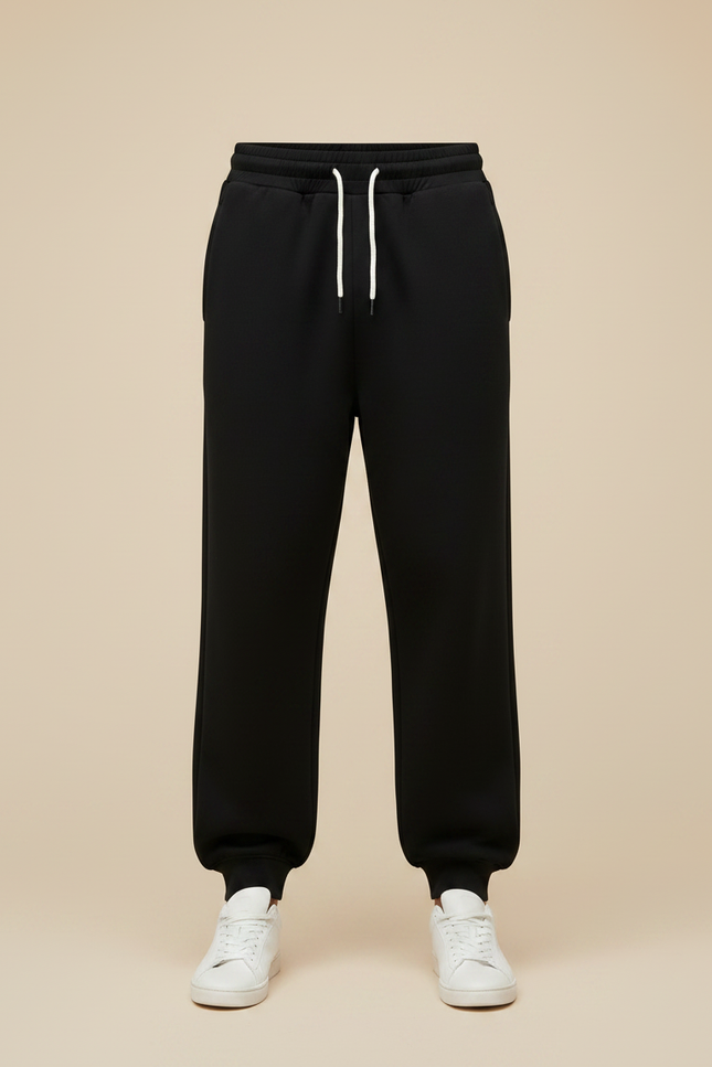 Pantalon Fluide Noir Ample Molleton Cordon Homme - vue 3