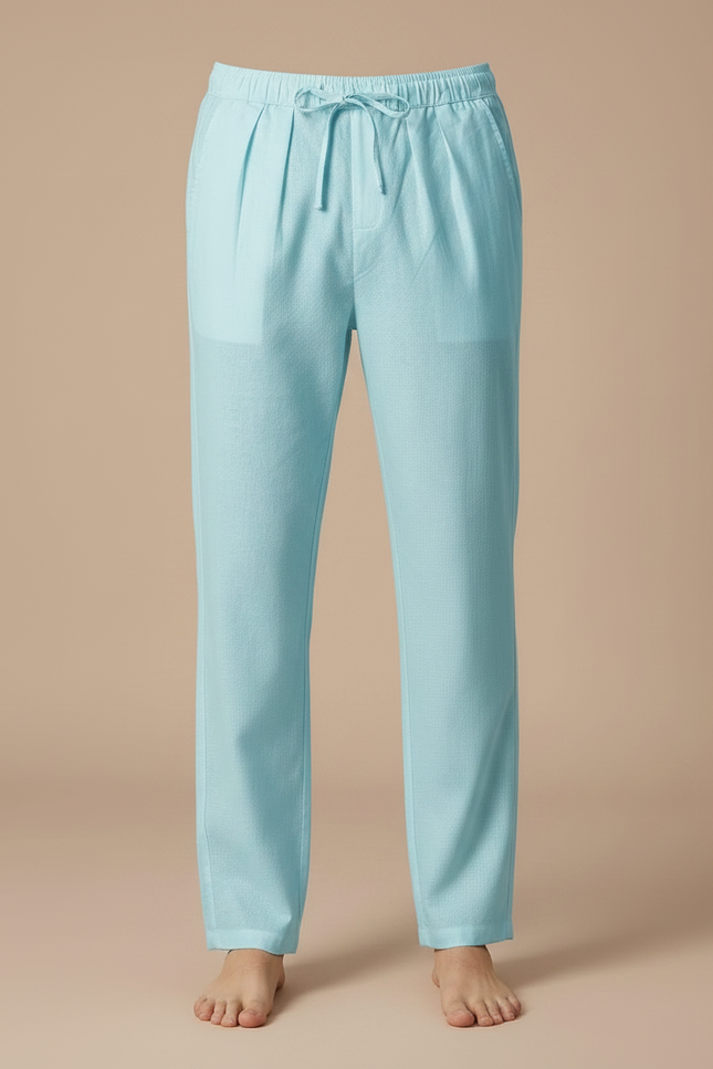 Pantalon Fluide Homme Bleu Ciel Lin Cordon Décontracté - vue 3