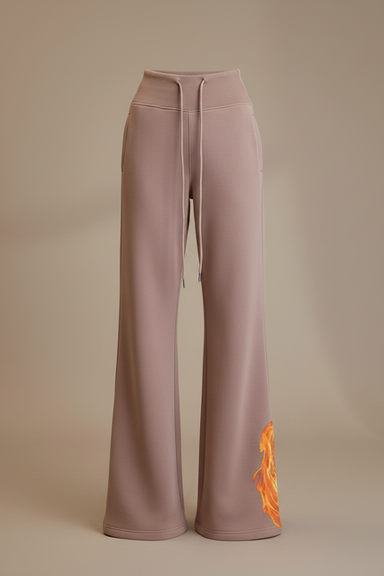 Pantalon Fluide Rose Flammé Taille Haute Confortable Évasé - Molleton - vue 3