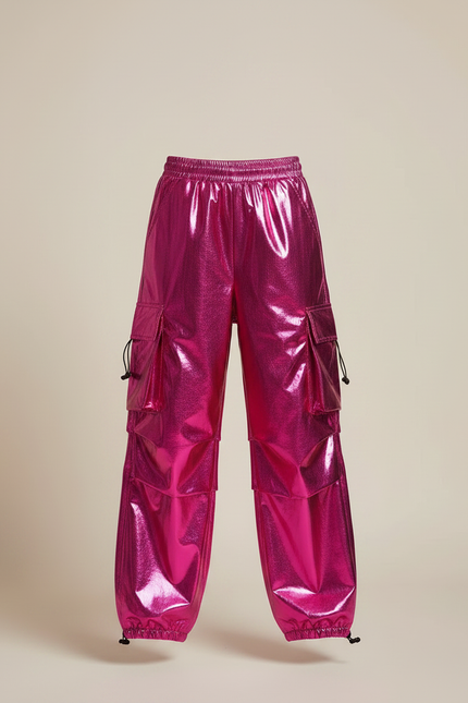 Pantalon Fluide Cargo Rose Métallique Ample Brillant Enfant - Polyester - vue 3