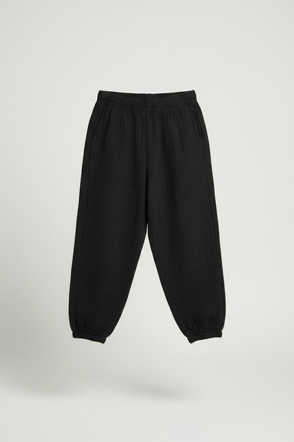 Pantalon Fluide Noir Coton Ample Garçon Plissé - vue 3