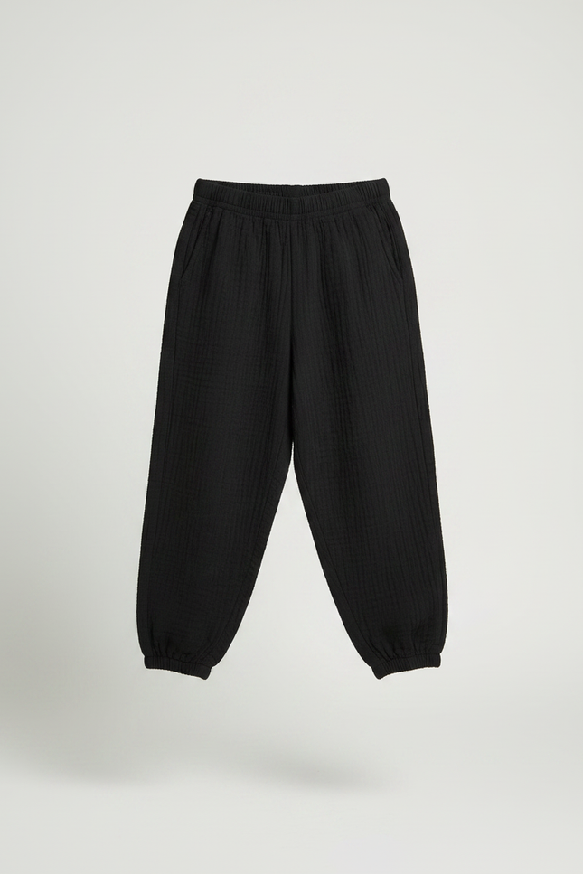 Pantalon Fluide Noir Coton Ample Garçon Plissé - vue 3