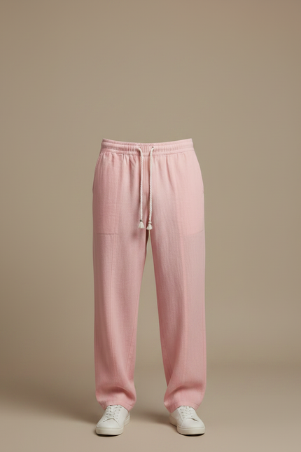 Pantalon Fluide Rose Lin Ample Cordon Décontracté Homme - vue 3