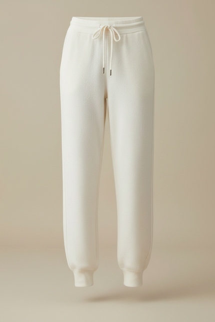 Pantalon Fluide Écru Maille Ample Cordon Femme - Blanc Molleton - vue 3