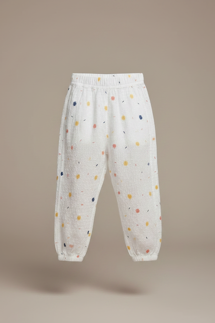 Pantalon Fluide Blanc Ample Imprimé Confettis Coton Enfant - vue 3