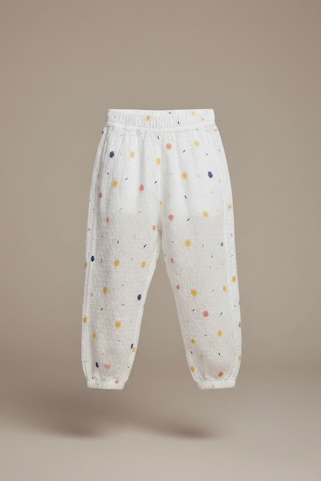 Pantalon Fluide Blanc Ample Imprimé Confettis Coton Enfant - vue 3