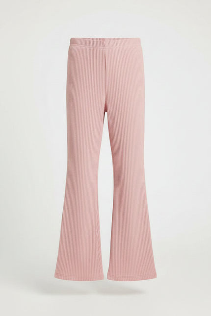 Pantalon Fluide Rose Côtelé Évasé Confortable Fille - Maille - vue 3