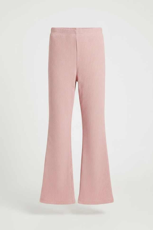 Pantalon Fluide Rose Côtelé Évasé Confortable Fille - Maille - vue 3