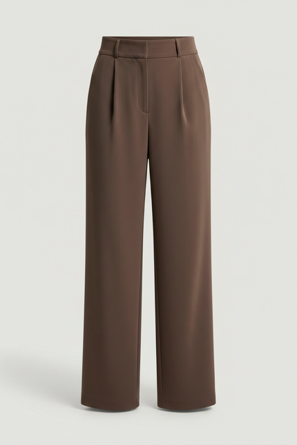 Pantalon Fluide Marron Ample Taille Haute Plissé Femme - Polyester - vue 3
