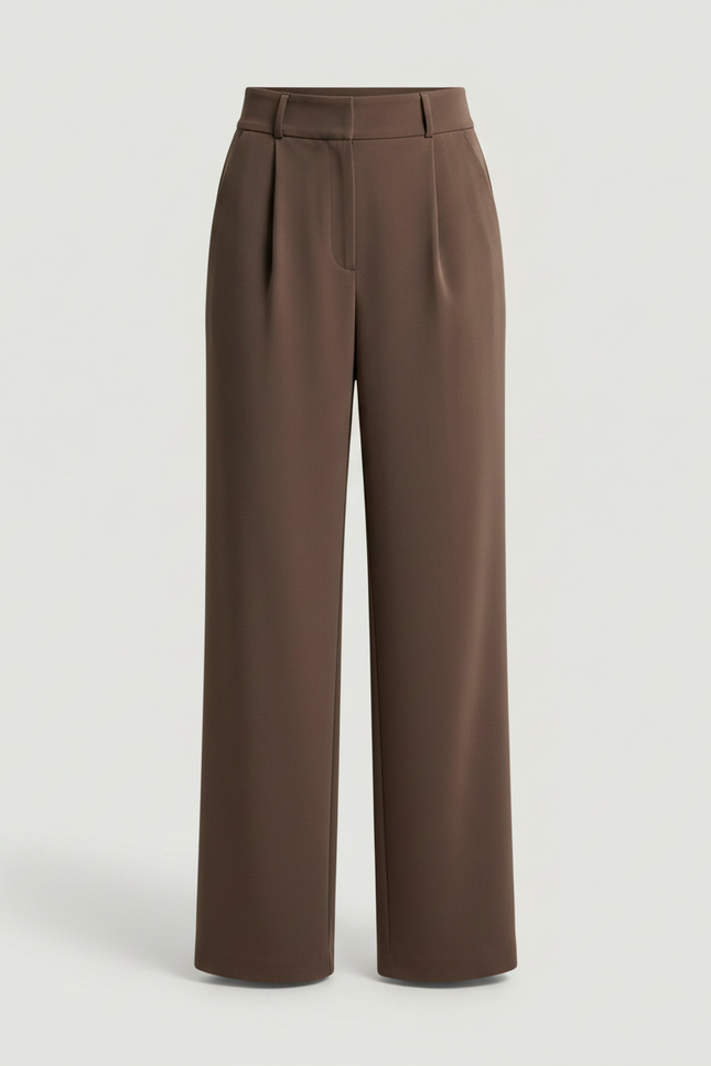 Pantalon Fluide Marron Ample Taille Haute Plissé Femme - Polyester - vue 3