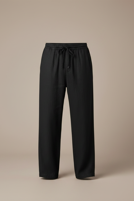 Pantalon Fluide Noir Ample Lin Décontracté Cordon - vue 3