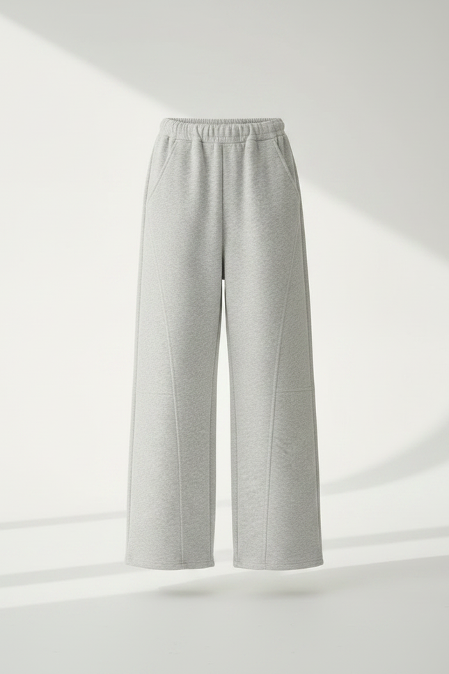 Pantalon Fluide Gris Ample Coton Confortable Décontracté - Molleton - vue 3