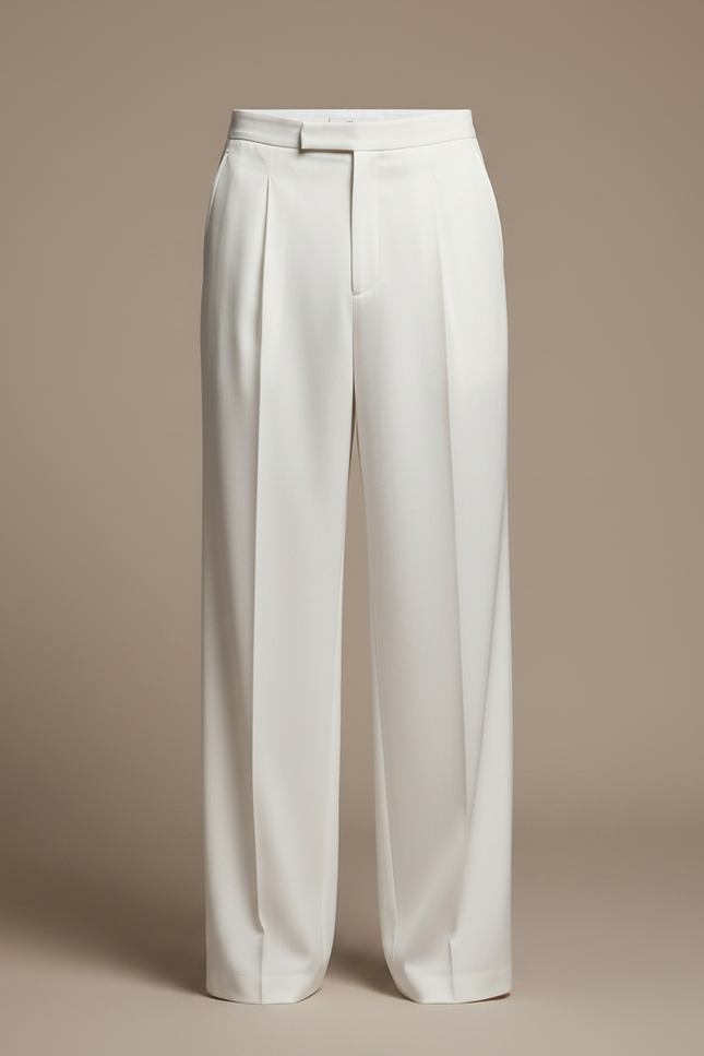 Pantalon Fluide Blanc Ample Plissé Décontracté Élégant Homme - Viscose - vue 3