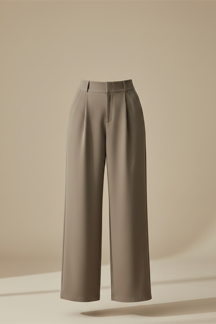 Pantalon Fluide Gris Ample Taille Haute Élégant Femme - Kaki Polyester - vue 3