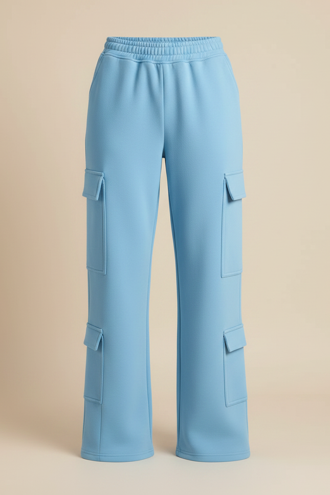 Pantalon Fluide Cargo Bleu Ample Décontracté Femme - Molleton - vue 3