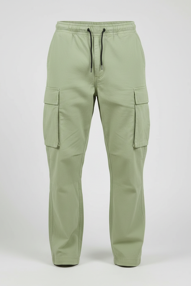 Pantalon Fluide Vert Kaki Cargo Ample Cordon Homme - Coton - vue 3
