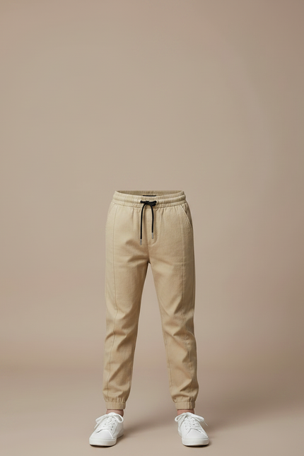Pantalon Fluide Beige Coton Décontracté Garçon Unicolore - vue 3