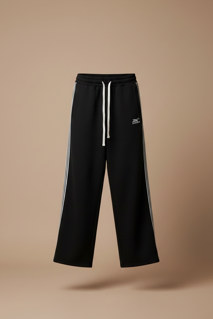 Pantalon Fluide Noir Ample Rayures Blanches Sport - Molleton - vue 3