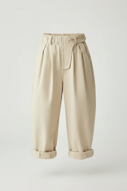 Pantalon Fluide Beige Coton Ample Enfant Taille Haute - vue 3