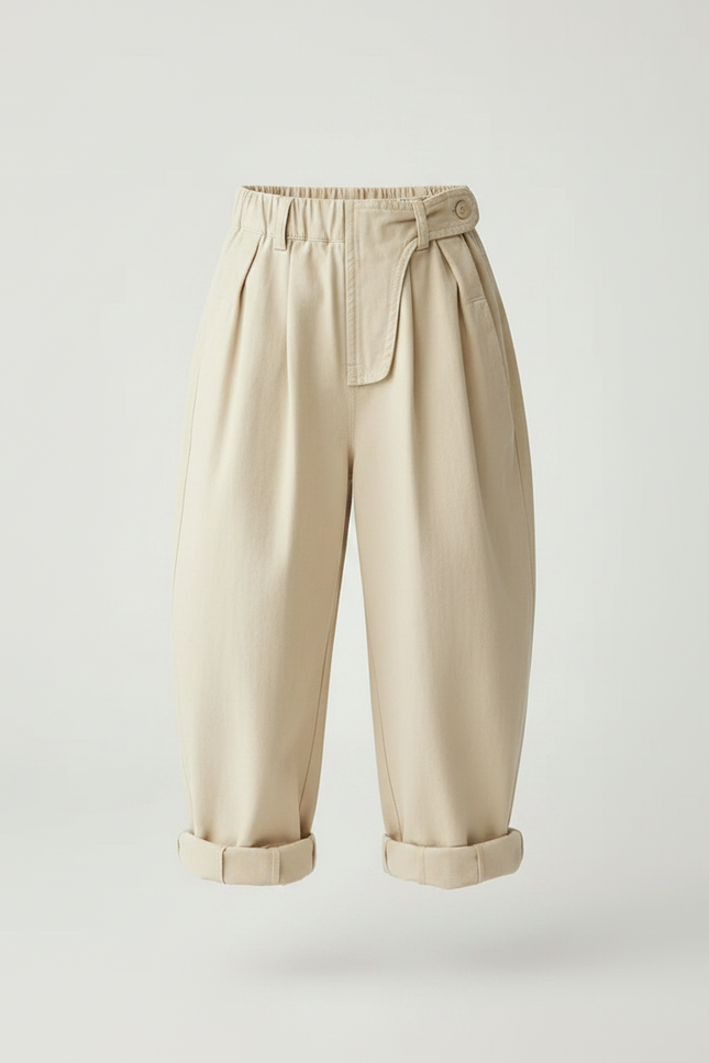 Pantalon Fluide Beige Coton Ample Enfant Taille Haute - vue 3