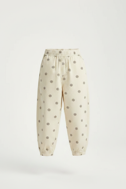 Pantalon Fluide Écru Ample Motifs Floraux Enfant - Beige Toile - vue 3