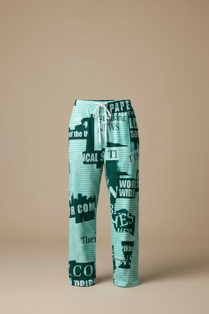 Pantalon Fluide Vert Ample Motif Journal Homme - Viscose - vue 3